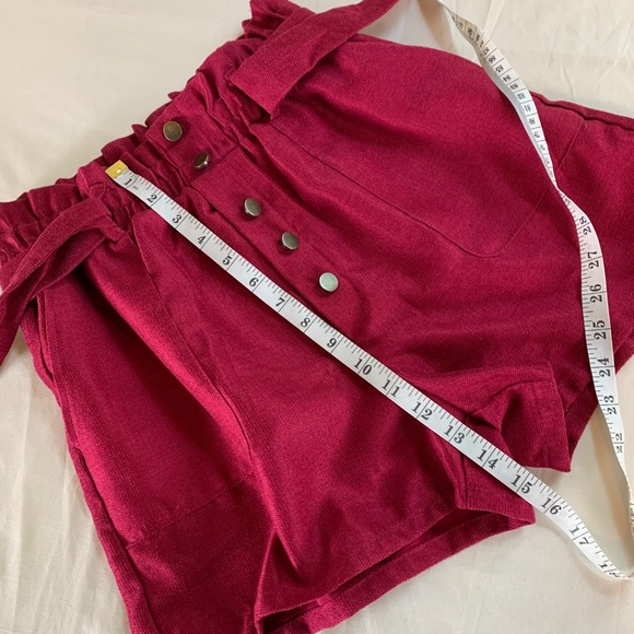 Favlux Berry Red Paperbag Waist Shorts Women’s Tie Belt Size Small - Picture 3 of 8